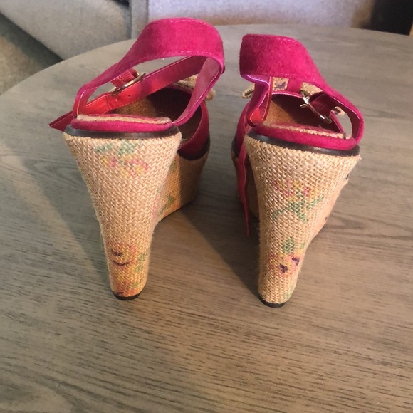 Shellys London Platform Pink Wedges with a Bow 39/ Size 9 - Picture 3 of 8